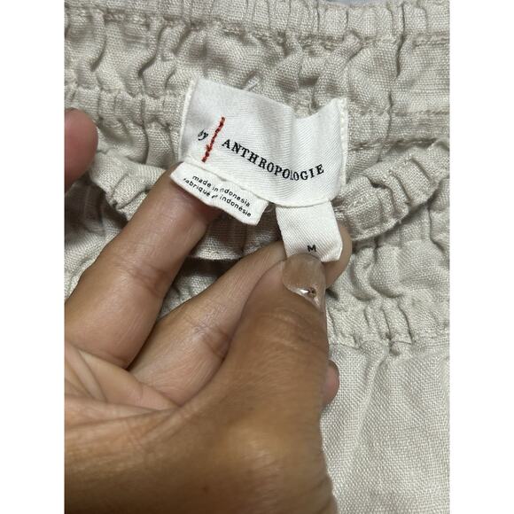 Anthropologie The Somerset Beige Linen Pull-On Wide Leg Pants Med Lagenlook - Picture 5 of 7